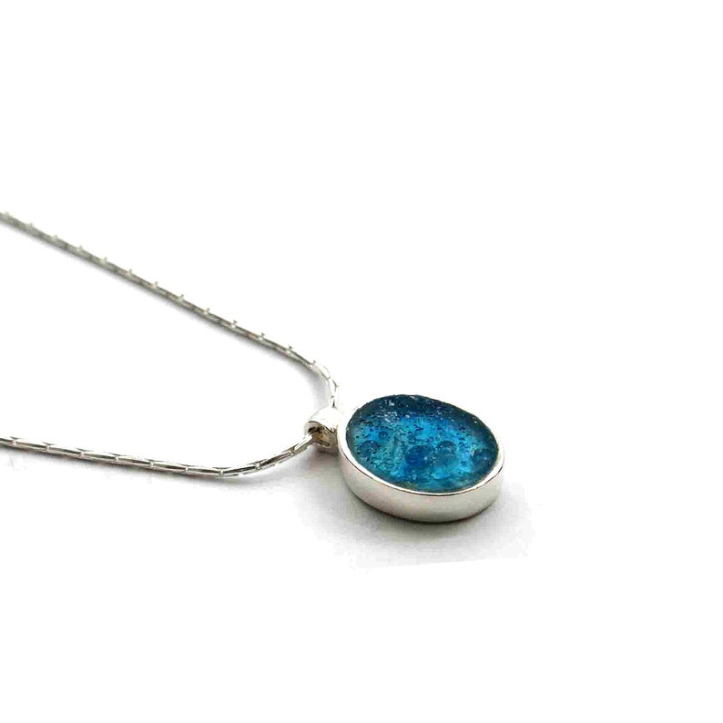 unique Roman Glass Pendant 925 Silver Pendant Modern Design Roman Glass Jewelry Unique blue Stone Small Vintage Pendant Oval