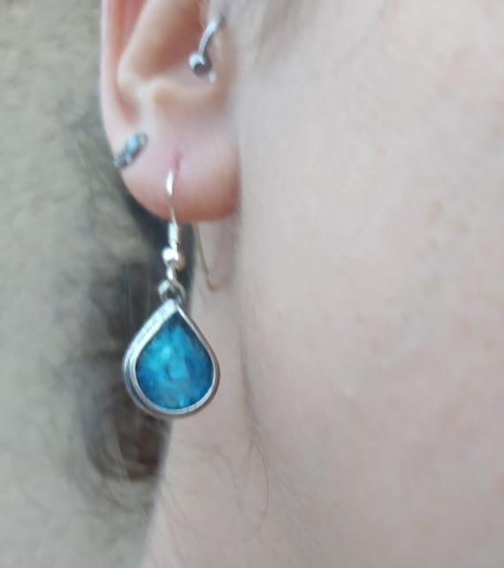 Ancient Roman Glass Necklace Aqua Raindrop Sterling Silver Ancient Roman Glass Necklace Aqua Raindrop Sterling Silver
