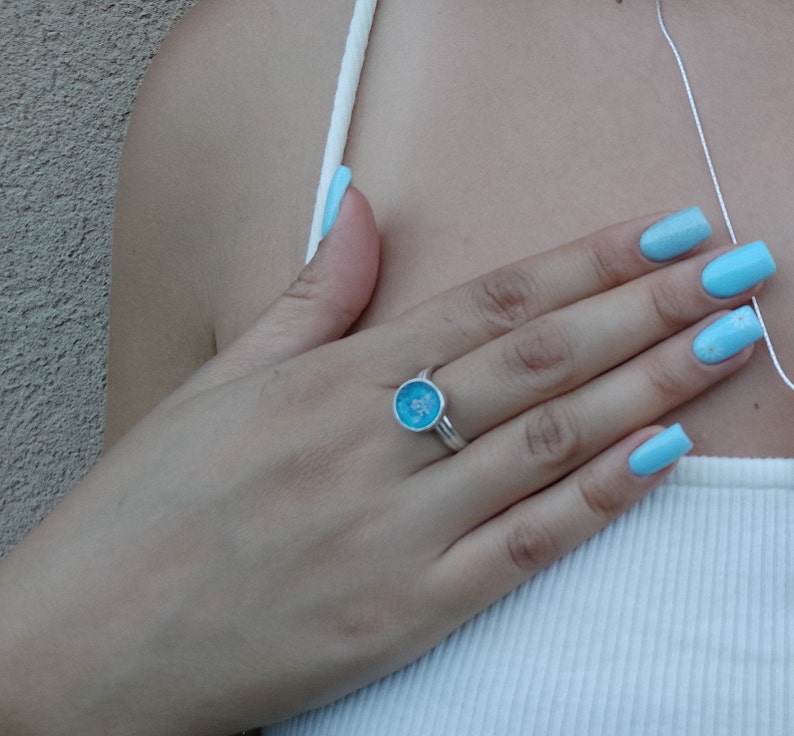 Israel Jewelry Unique Sterling Silver Ring Small Round Roman Glass Rings Round Roman Glass Ring Women Ring Delicate Ring