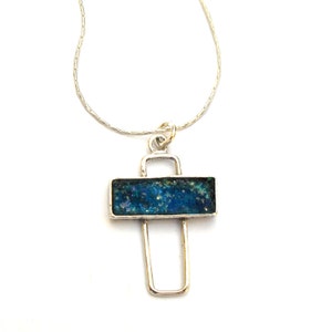 Blauer antiker römischer Glaskreuzanhänger, 925 Sterlingsilber-moderner Design-Kreuzanhänger, Nilpferd-Kreuzanhänger, christliche Geschenke des Heiligen Landes