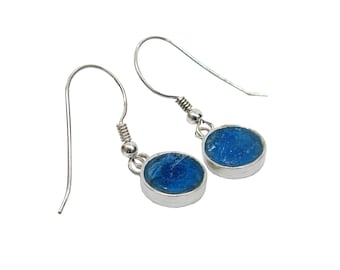 Round Roman Glass Earrings, Small Sterling Silver Earrings, Roman Glass Jewelry, Dangle Drop Earrings, Minimalist Earrings, gift for women