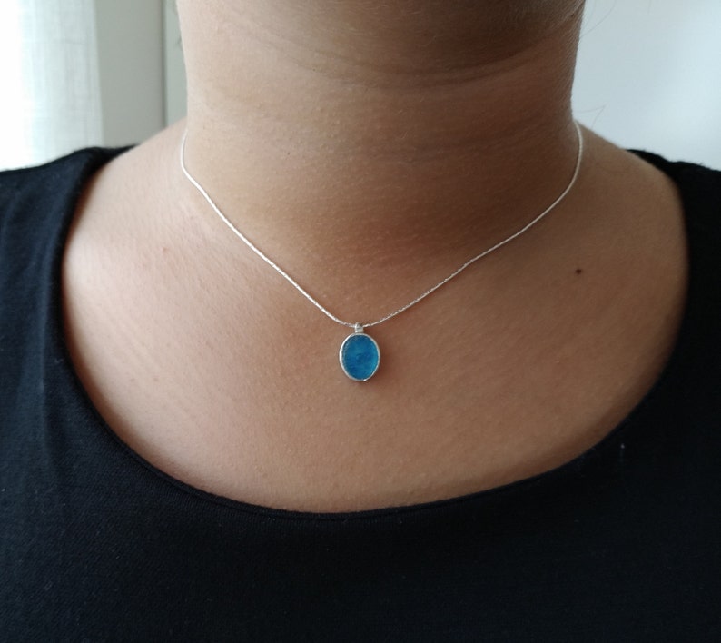 unique Roman Glass Pendant 925 Silver Pendant Modern Design Roman Glass Jewelry Unique blue Stone Small Vintage Pendant Oval