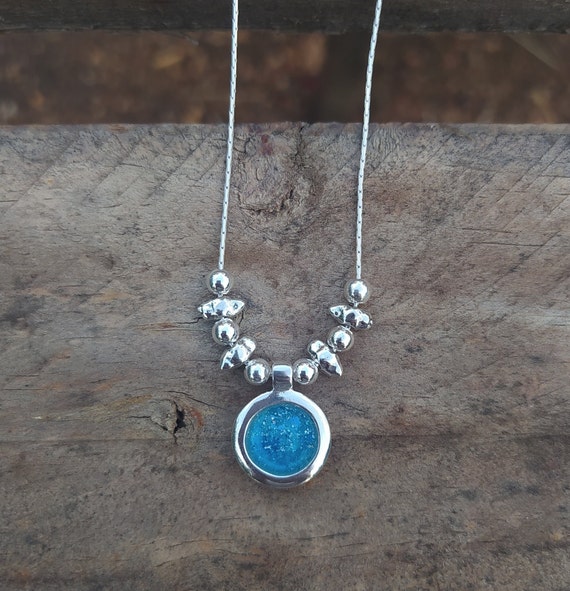 Ancient Roman Glass Multicolor Pin or Pendant Square Weave Sterling Silver Ancient Roman Glass Multicolor Pin or Pendant Square Weave Sterling Silver