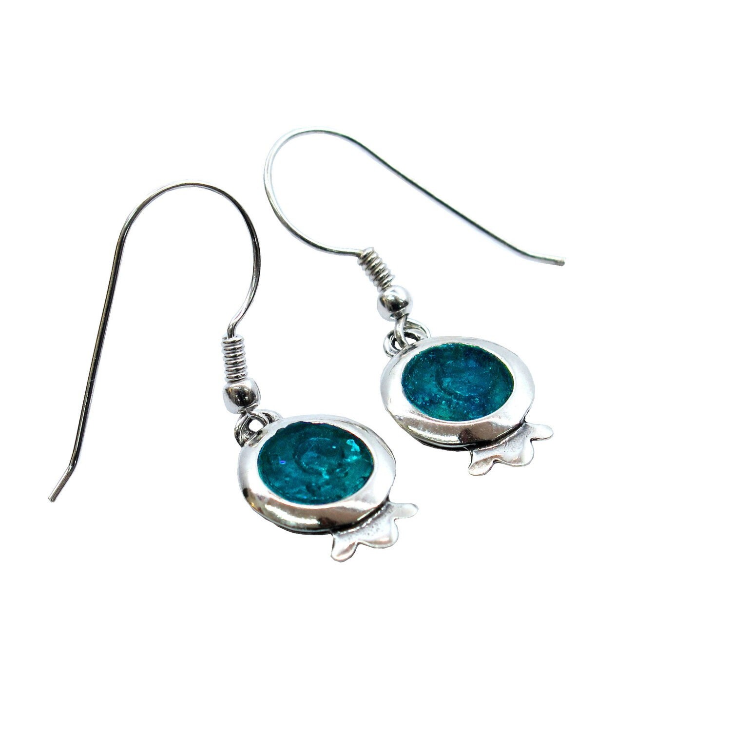 Blue Roman Glass Pomegranate Earrings Small Silver Earrings | Etsy