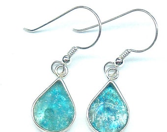 Ancient Roman Glass Earrings, Teardrop Sterling Silver Earrings, Dangle Drop Earrings, Minimalist Earrings, gift for women