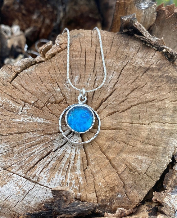 Ancient Roman Glass and Textured Edge Necklace with Chain Ancient Roman Glass and Textured Edge Necklace with Chain