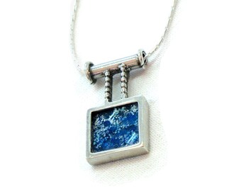 Blue Roman GlassPendant, 925 Silver Pendant, Artisan Square Pendant, Israel Gift, Drop Pendant, Gift for Her, Pendant Necklace