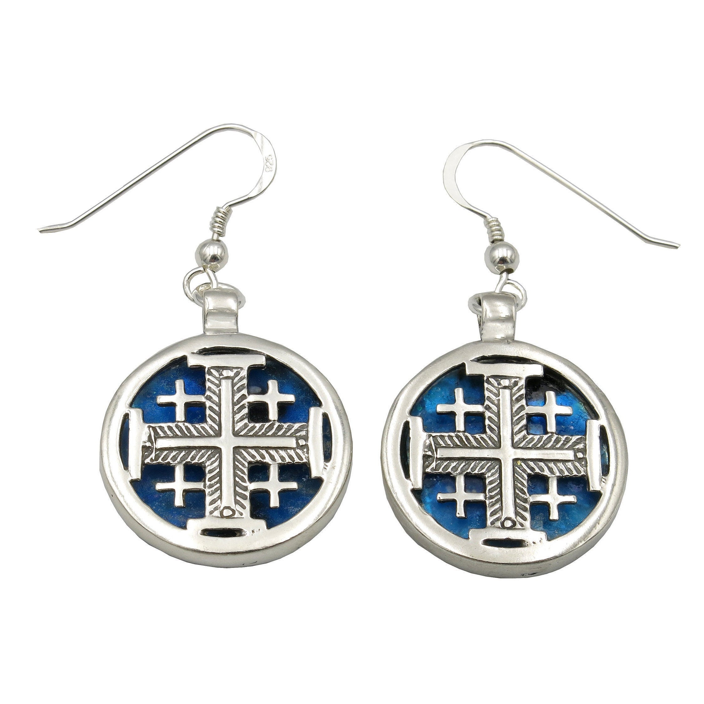 Round Jerusalem Cross Earringsroman Glass 925 Silver Cross Etsy UK