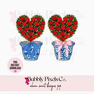 Chinoiserie Heart Topiary | Coquette | Blue  White Valentine PNG | Digital Download | Grandmillennial Style