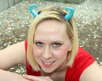 Curly Light Blue Shimmer Devil Horns Costume Accessory