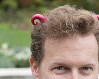 Curly Magenta Shimmery Sad Devil Horns Costume Accessory