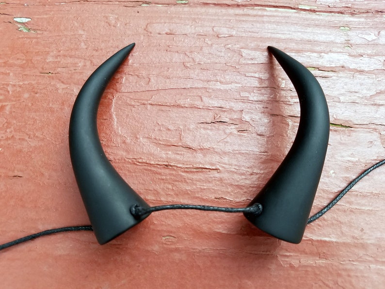 Larger Back-facing Matte Black Devil Horns Costume Accessory image 2