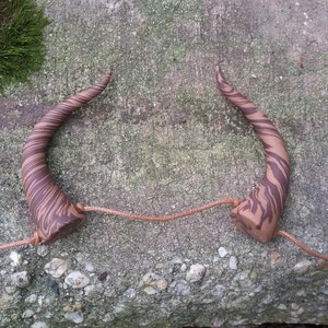 Larger Brown Marbled Faux Bois Curved Horns Costume Accessory image 2