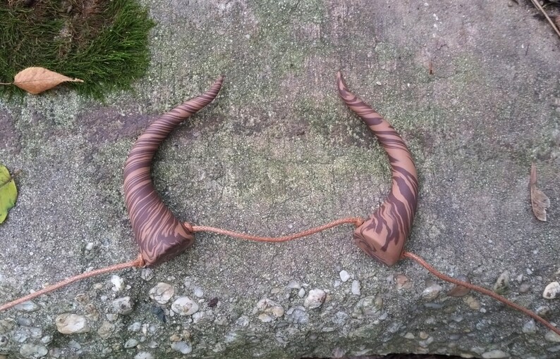 Larger Brown Marbled Faux Bois Curved Horns Costume Accessory image 2