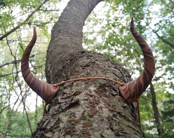 Larger Brown Marbled Faux Bois Curved Horns Costume Accessory