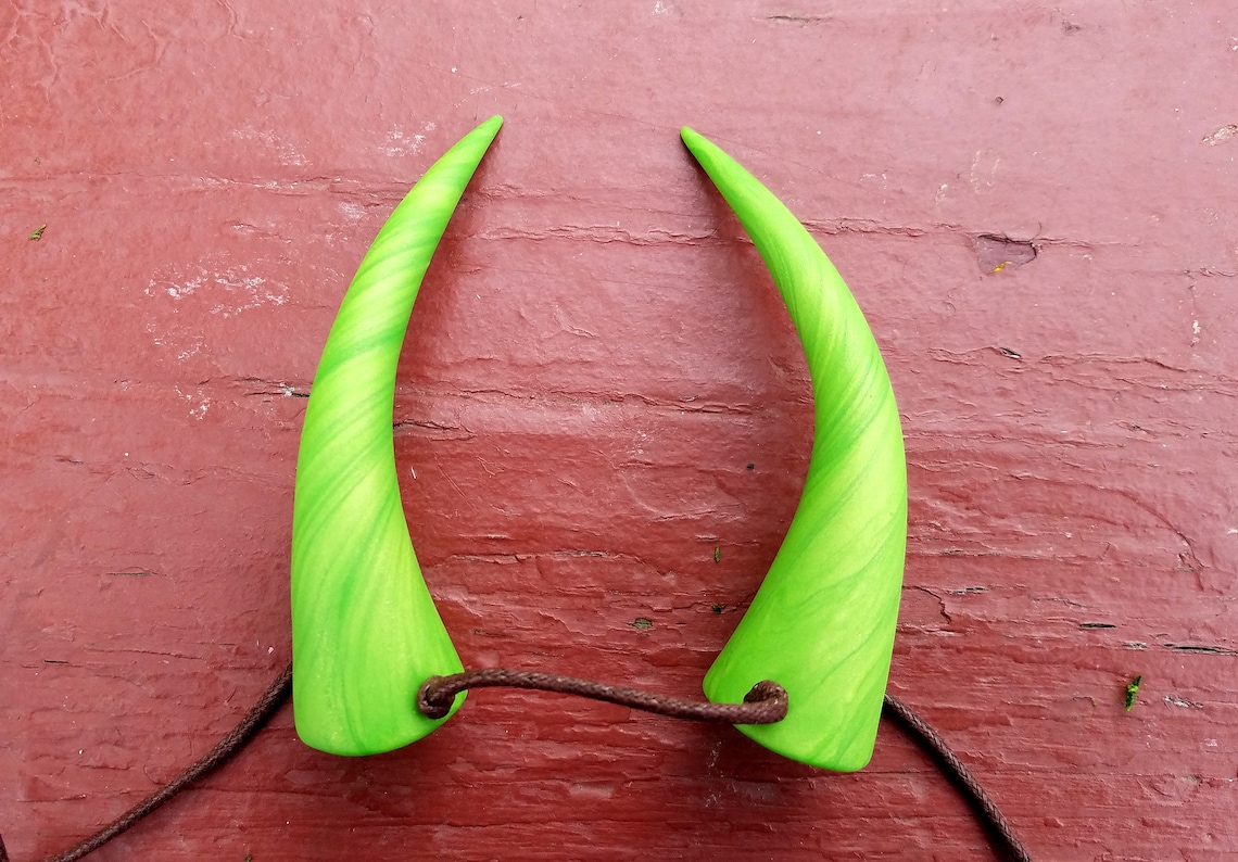 Larger Shimmering Backwards Facing Bright Green Devil Horns Etsy