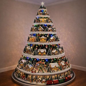 DIY-plan kerstdorpboomweergave; Digitale CNC-snijbestanden en pdf-download