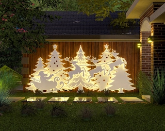 Christmas Santa & Reindeer Sleigh Silhouette Template: Printable CNC Digital Download