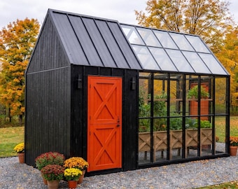 Modern Lean To Greenhouse Plans, Garden Shed Blueprint, Wooden Greenhouse Build Guide, Material List, 3D Sketchup Pdf Diy Download