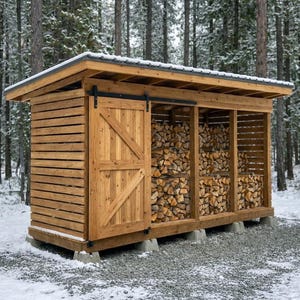 6x16 Firewood Shed Plans with Sliding Barn Door - Large 3 Cord Storage PDF