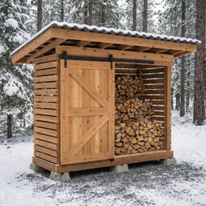 4x10 Firewood Shed Plans with Sliding Barn Door - 2 Cord Capacity PDF