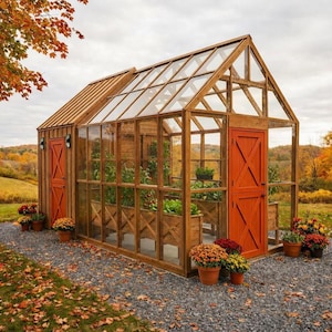 Planos para invernadero y cobertizo de jardín de 9x18 / Construcción 2 en 1 para el patio trasero / Guía PDF moderna de carpintería para proyectos de bricolaje
