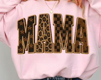 Mamá PNG, Mamá Leopardo PNG, Estilo de hilo de gancho de cierre, Diseño de Mamá a crochet, Letras a cuadros de leopardo, Mamá de hilo falso PNG, Mamá retro PNG