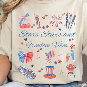 Stars Stipes and Freedom Vibes Png, 4th Of July Png, Girly American Png, USA png, America Coquette Png,Cute Doodles Patriotic Png