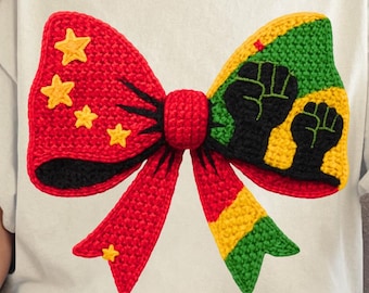 Black History Month Coquette Bow Png,Black History Month crochet png,African American Png,Freedom Day png,faux yarn black history month