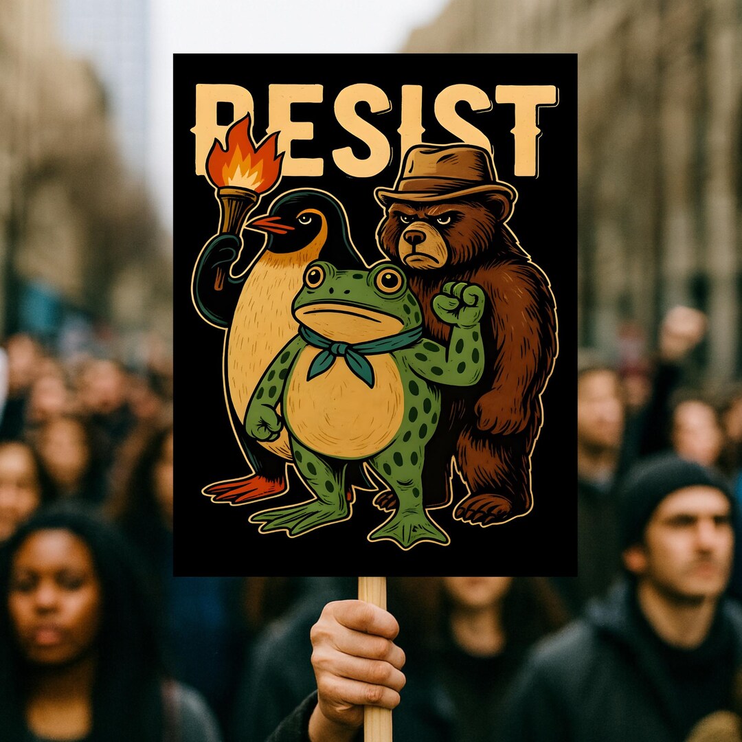 Portland Frog Protester,resist Frog Protest Sign Art Democracy Poster ...
