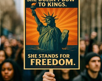 Cartel de protesta "Ella no se inclina ante los reyes" (imprimible), cartel anti-Trump, anti-MAGA (imprimible), descarga digital, póster de resistencia al fascismo.