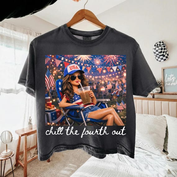 Chill the Fourth Out PNG,Funny Doll 4th of july png,Funny Patriotic doll Ice Drink Coffee,Independence Day,Retro USA Vibes,doll Summer PNG