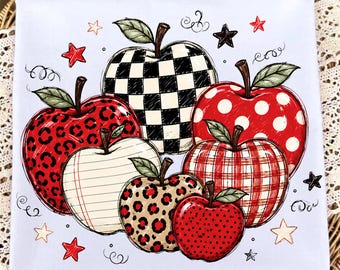 Manzana de profesora leopardo png, Regreso a clases png, Manzana png, Manzana de profesora png, Juego de lápiz, tijeras y regla de lunares a cuadros, Manzana con pincelada png