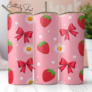 Nahtlos niedlich Erdbeere Kokette Bogen Tumbler wickeln Sublimation Design Download PNG, Nahtlose Tumbler Wrap, Erdbeere Tumbler Wrap