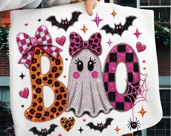 Diamantes de imitación BOO Fantasma espeluznante de Halloween PNG, Fantasma coqueto PNG, Temporada espeluznante PNG, Fantasma espeluznante PNG, Fantasma PNG, Otoño boho PNG, Fantasma neón PNG
