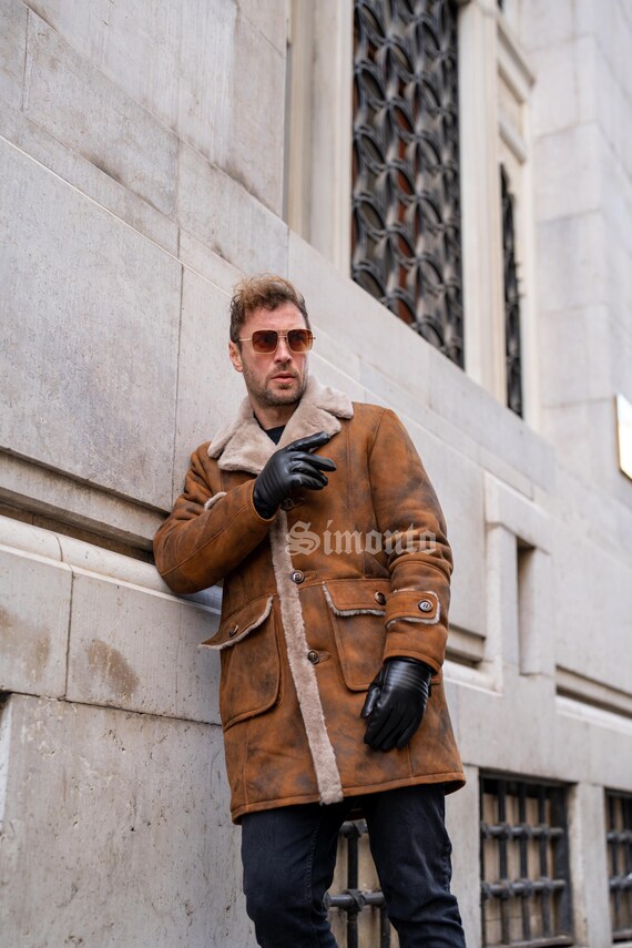 Brown Leather Jacket Mens Leather Jacket Vintage Shearling Jacket Genuine Sheepskin Coat Original Fur Leather Jacket Christmas Gift Etsy