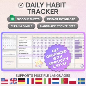 Daily Habit Tracker, Google Spreadsheets, Goal Tracker, Daily Routine, Google Sheets, Task Tracker, Template, Digital planner