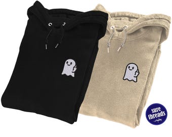 Embroidered Ghost Middle Finger Sweatshirt or Hoodie - Halloween Sweater