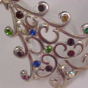 Silver Plate Scrolls CHRISTMAS TREE Signed KC Jewelry Mfg. Co. Brooch image 3