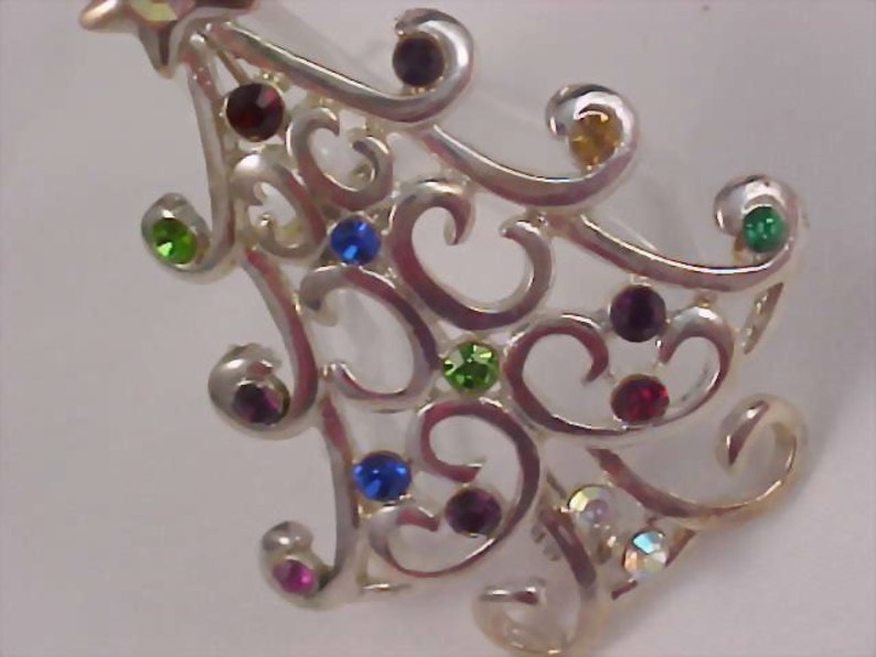 Silver Plate Scrolls CHRISTMAS TREE Signed KC Jewelry Mfg. Co. Brooch image 3