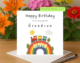 Train happy birthday card for son grandson nephew brother train lover card for little boy birthday train card personalised son card grandson