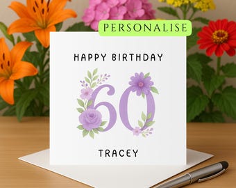 Carte 60e anniversaire carte joyeux 60e anniversaire carte 60 anniversaire pour ami sœur tante maman nan carte soixante anniversaire personnalisée