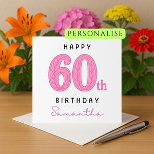 Cartão de aniversário de 60 anos, cartão de feliz aniversário de 60 anos, cartão de aniversário de 60 anos para amiga, irmã, tia, mãe, avó, cartão de aniversário de 60 anos personalizado