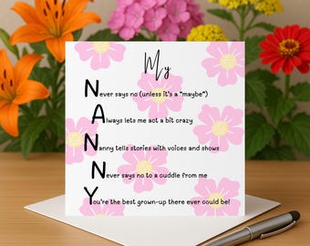 Nanny birthday card happy birthday nanny card birthday card for nanny personalised card for nanny birthday card