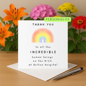 Tarjeta de agradecimiento personalizada del hospital Tarjeta de agradecimiento al equipo de la UCIN Enfermeras y médicos Equipo de la UCIN Tarjeta de agradecimiento para bebé prematuro para bebé de la UCIN