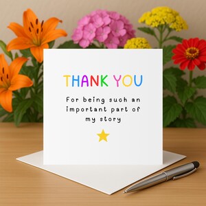 Teacher thank you card thank you for being such an important part of my story card thank you card for teaching assistant card thank you