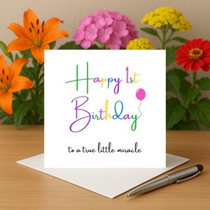 Tarjeta de feliz cumpleaños para una verdadera pequeña milagrosa nieta, sobrina, sobrino, hermana, hermano, primo, tarjeta considerada para un ex bebé de la UCIN/UCI