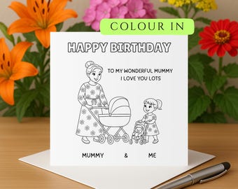 ママの誕生日カード、ママの誕生日おめでとうカード、ママへの誕生日カード、ママへのパーソナライズされたカード、ママの誕生日カードへの色塗りカード