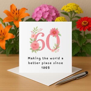 Cartão de aniversário de 60 anos, cartão de feliz aniversário de 60 anos, cartão de aniversário de 60 anos para amiga, irmã, tia, mãe, avó, cartão de aniversário de 60 anos personalizado