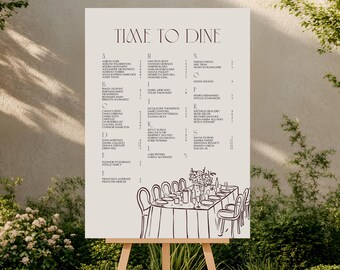 Alphabetical Wedding SEATING CHART Template: Whimsical Hand-Drawn Banquet (Digital Download) | 005